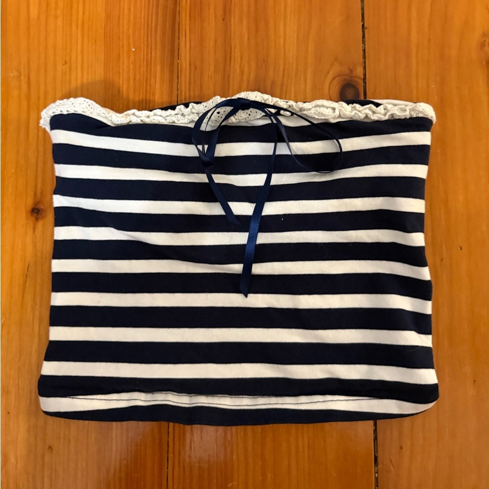 Blue and white striped tube top